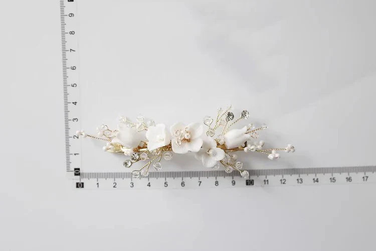 Wedding Accessories Porcelain Flower Head Piece Gold Color Hairpin For Brides Bridesmaids Handmade Hair Pin Clip Bridal Jewelry a