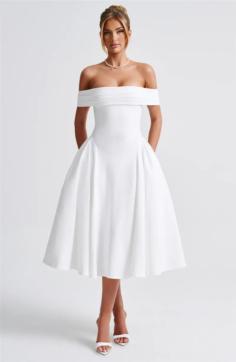 Off - Shoulder Flare Midi Dress