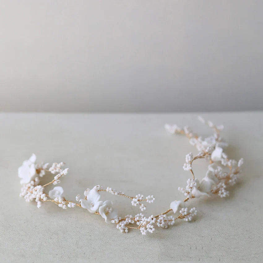 Porcelain Flower Headband Hairband Gold Color Headpiece For Brides Women Girl Headdress Bridal Jewelry Wedding Hair Accessories a