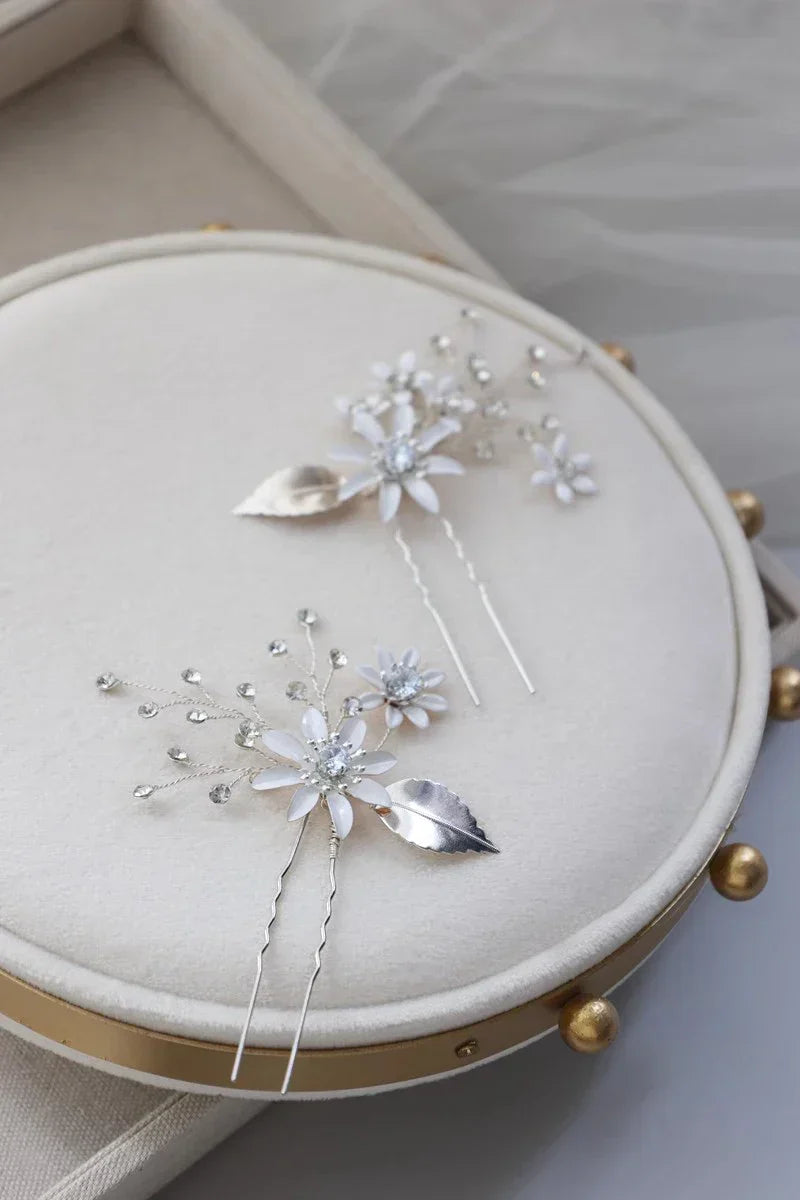 Crystal Rhinestones Hair Clip Pin Silver Color Hairpin Brides Women Girl Flower Head Piece Wedding Accessories Bridal Jewelry