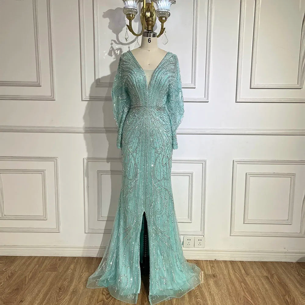 Zapdress Nude V-neck Mermaid Beaded Evening Dresses 2025 Wedding Party Gowns For Women DLA72288A Customized (ZD17221)