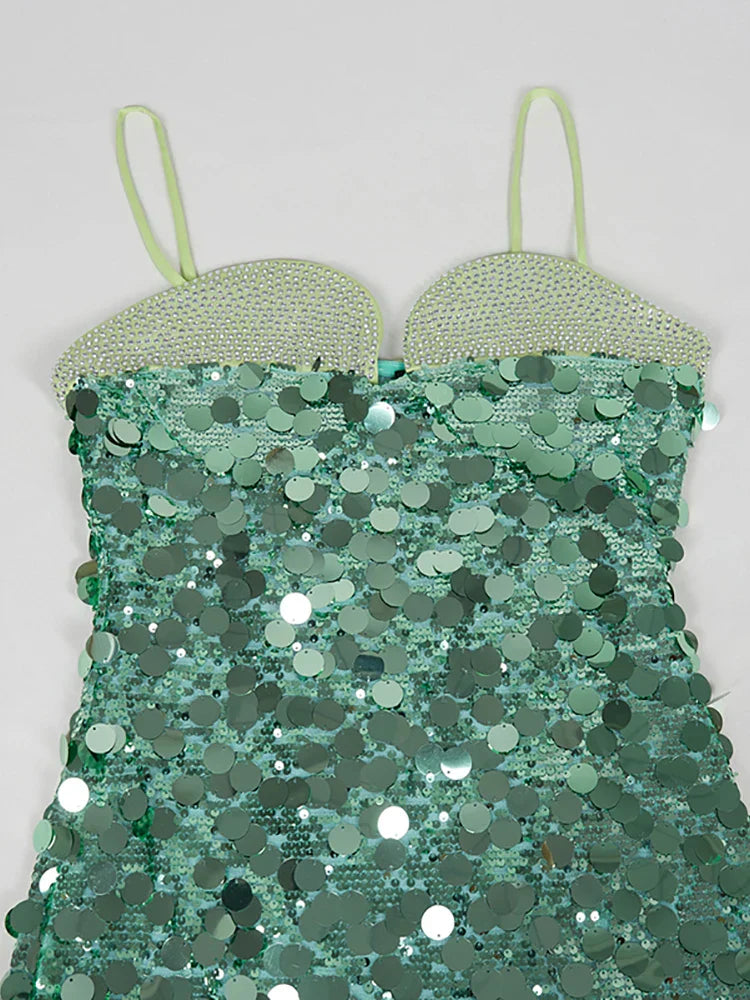 Spaghetti Strap Diamonds Patchwork Mini Dress