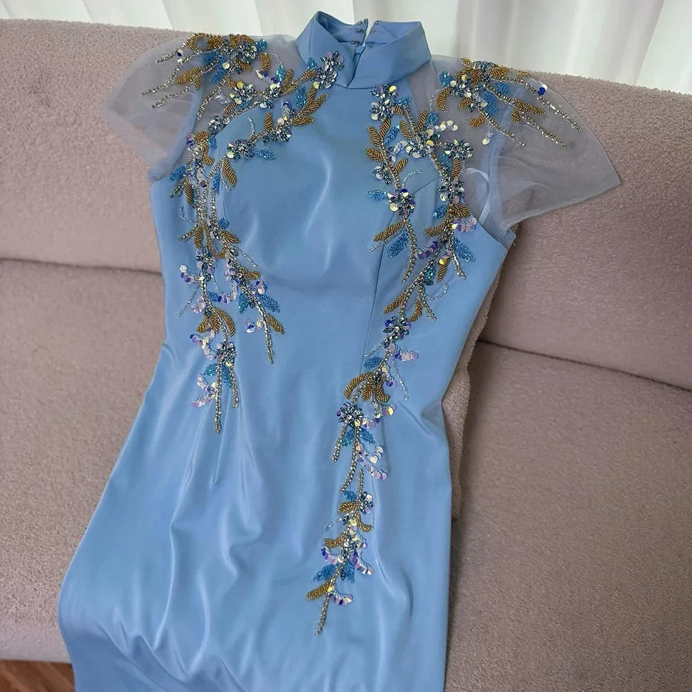 Zapdress Customized 2025 Saudi Mint Mermaid Beaded Satin Evening Dress Gown with for Formal Occasion (ZD17308)