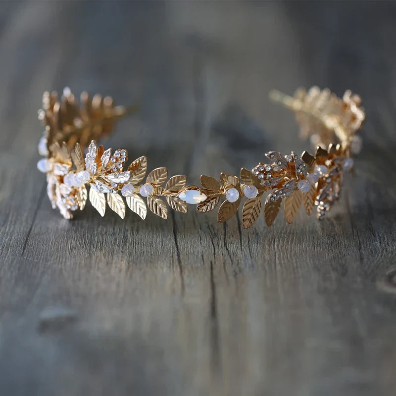 Wedding Hair Accessories Baroque Vintage Headbands Hairbands Leaf Opal Crystal Headpieces Headwear Brides Crowns Bridal Jewelry a