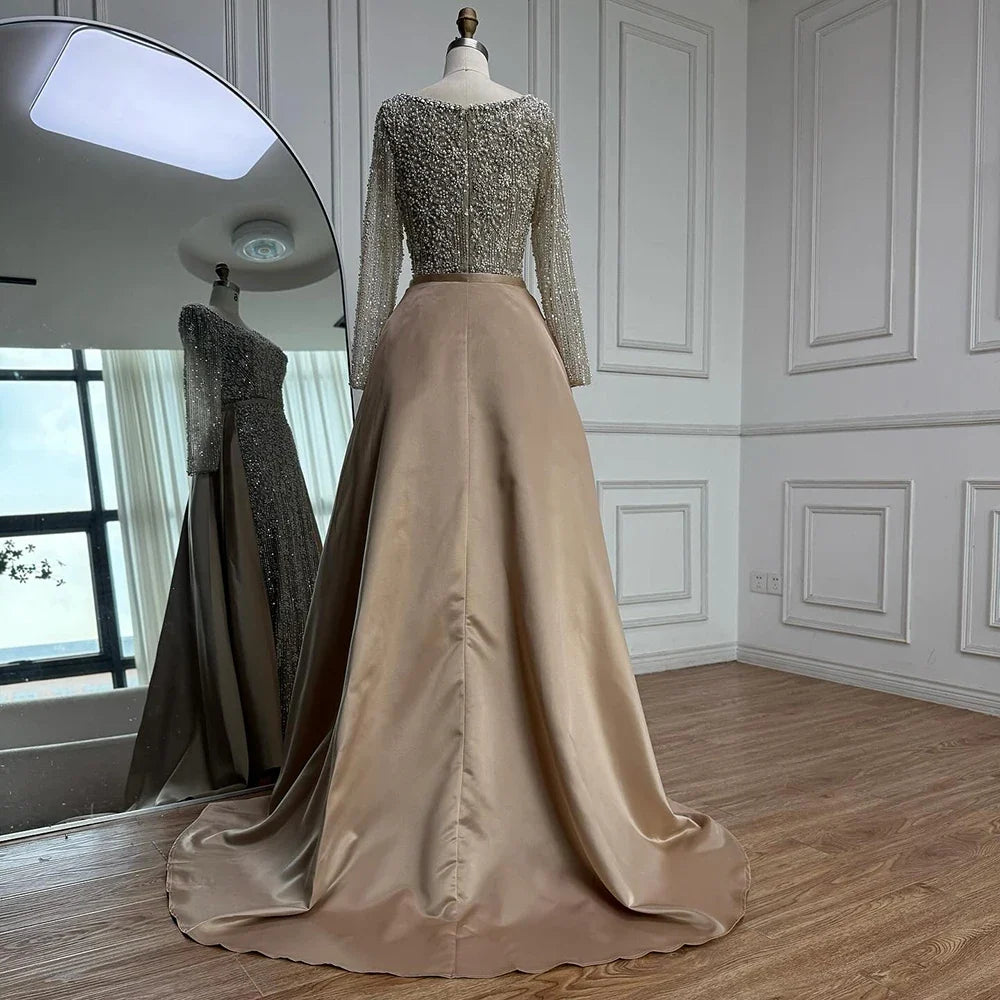 Zapdress Turquoise Square Collar Mermaid Beaded Evening Dress Overskirt Party Gowns with Long Sleeves Customized DLA72533A (ZD17193)