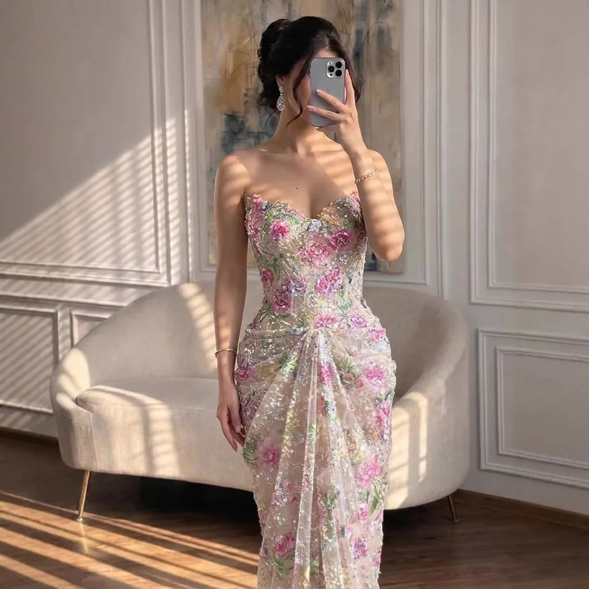 Zapdress Strapless Mermaid Evening Dress Flower Pattern Formal Wedding Party Gowns for Women 2026 Customized (ZD17224)