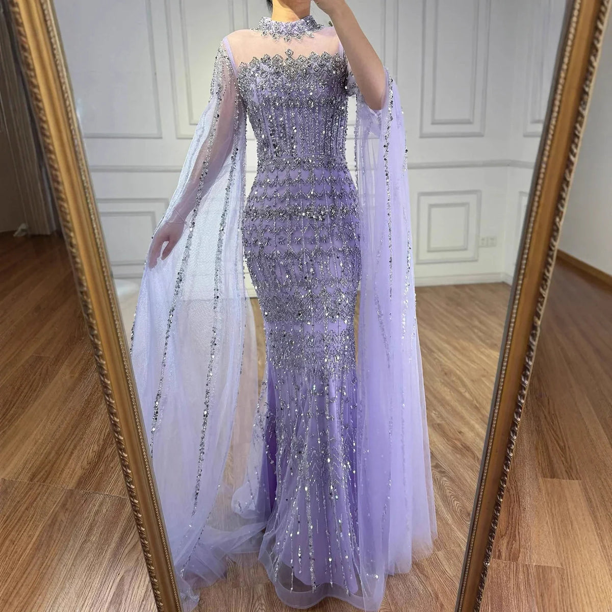 Zapdress Dubai Blue Beaded Evening Dress with Cape Sleeves 2025 Formal Party Gowns for Women DLA72714A Customized (ZD17279)