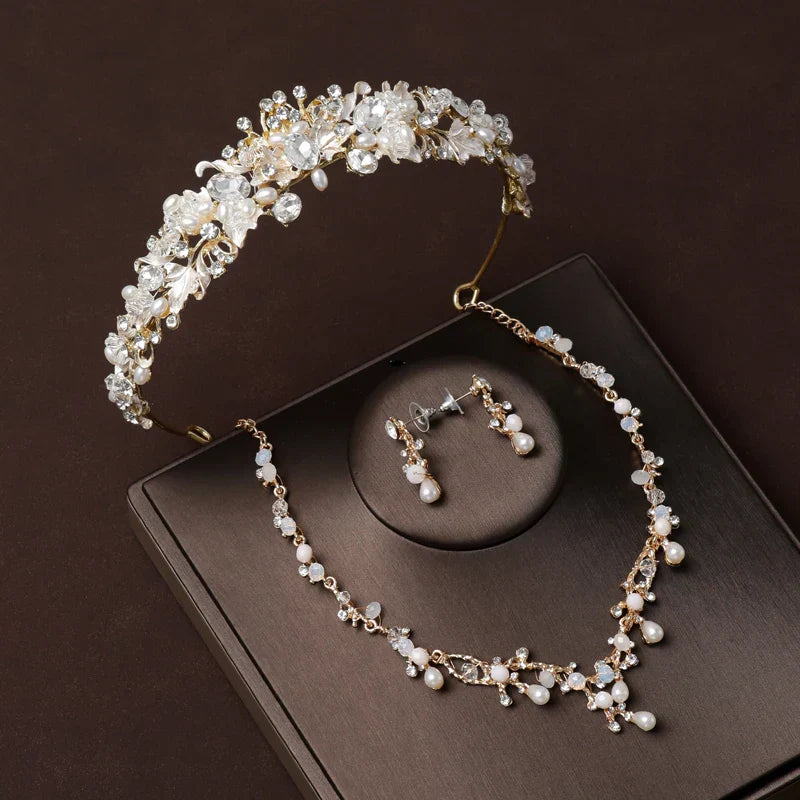 Luxury Silver Color Crystal Water Drop Bridal Jewelry Sets Rhinestone Tiaras Crown Necklace Earrings Wedding Dubai Jewelry Set TS-0106-A-XL-0015-A Tiaras