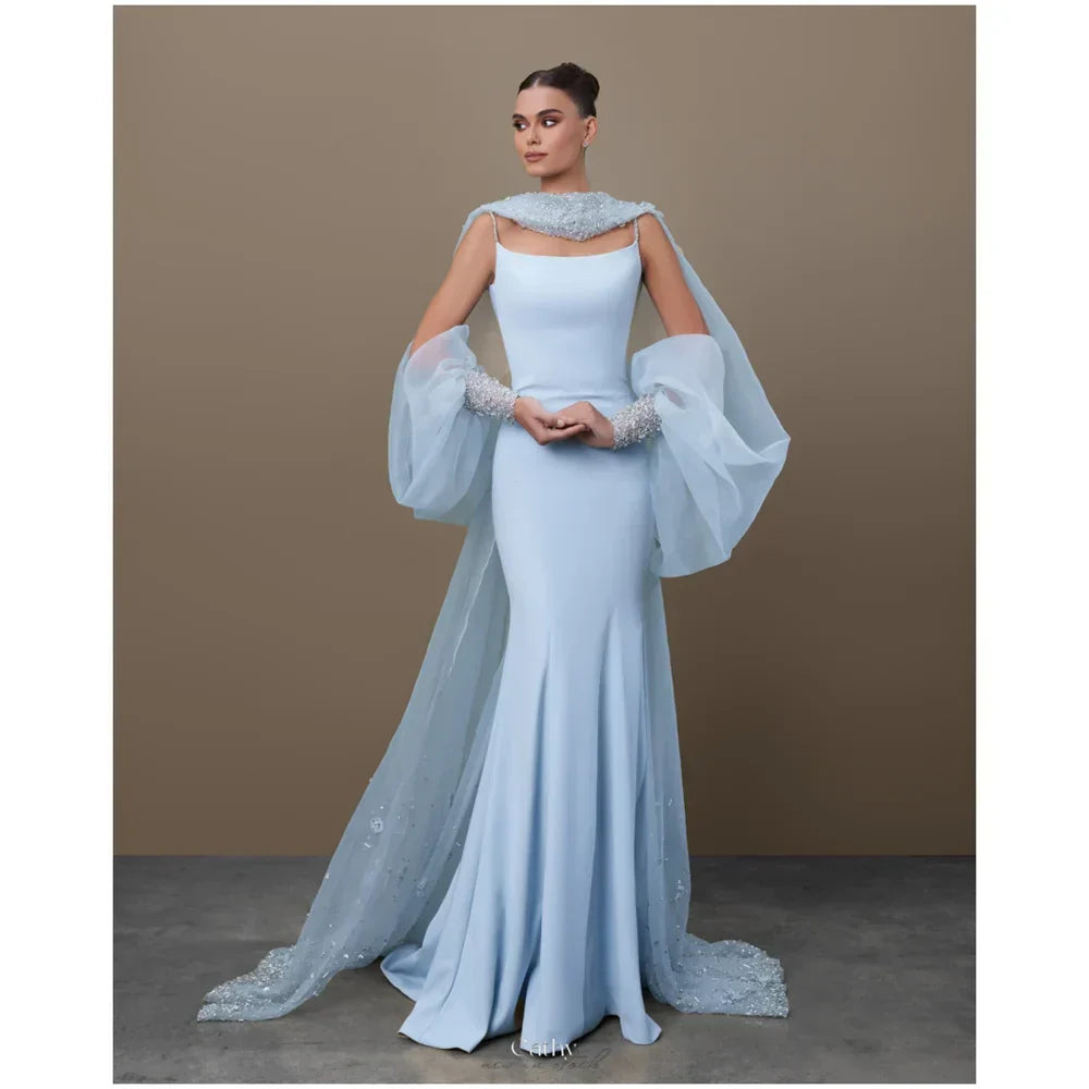 Blue Crystal Halter Prom Dress - VelvetHem