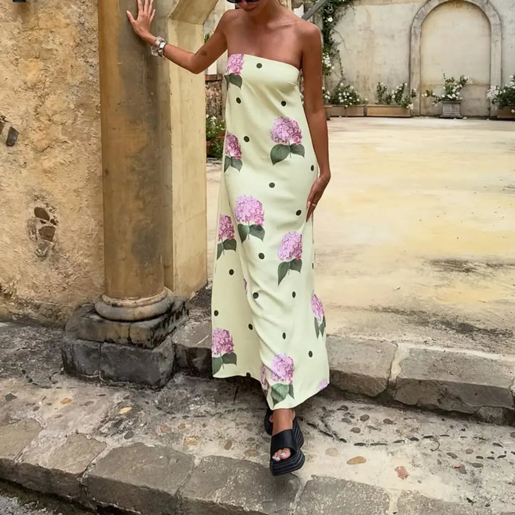 Strapless Loose Fit Tube Floral Dress - VelvetHem