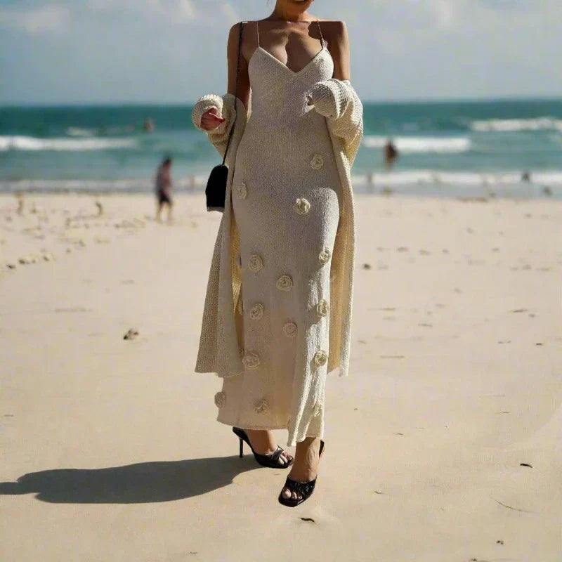 Halter Neck Flower Patchwork Lace - up Maxi Dress