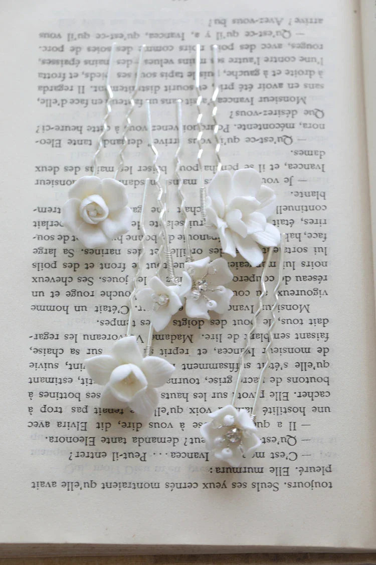 Wedding Accessories Silver Color Head Pieces Women Hair Pin Clip For Brides Girl Party Porcelain Flower Hairpin Bridal Jewelry