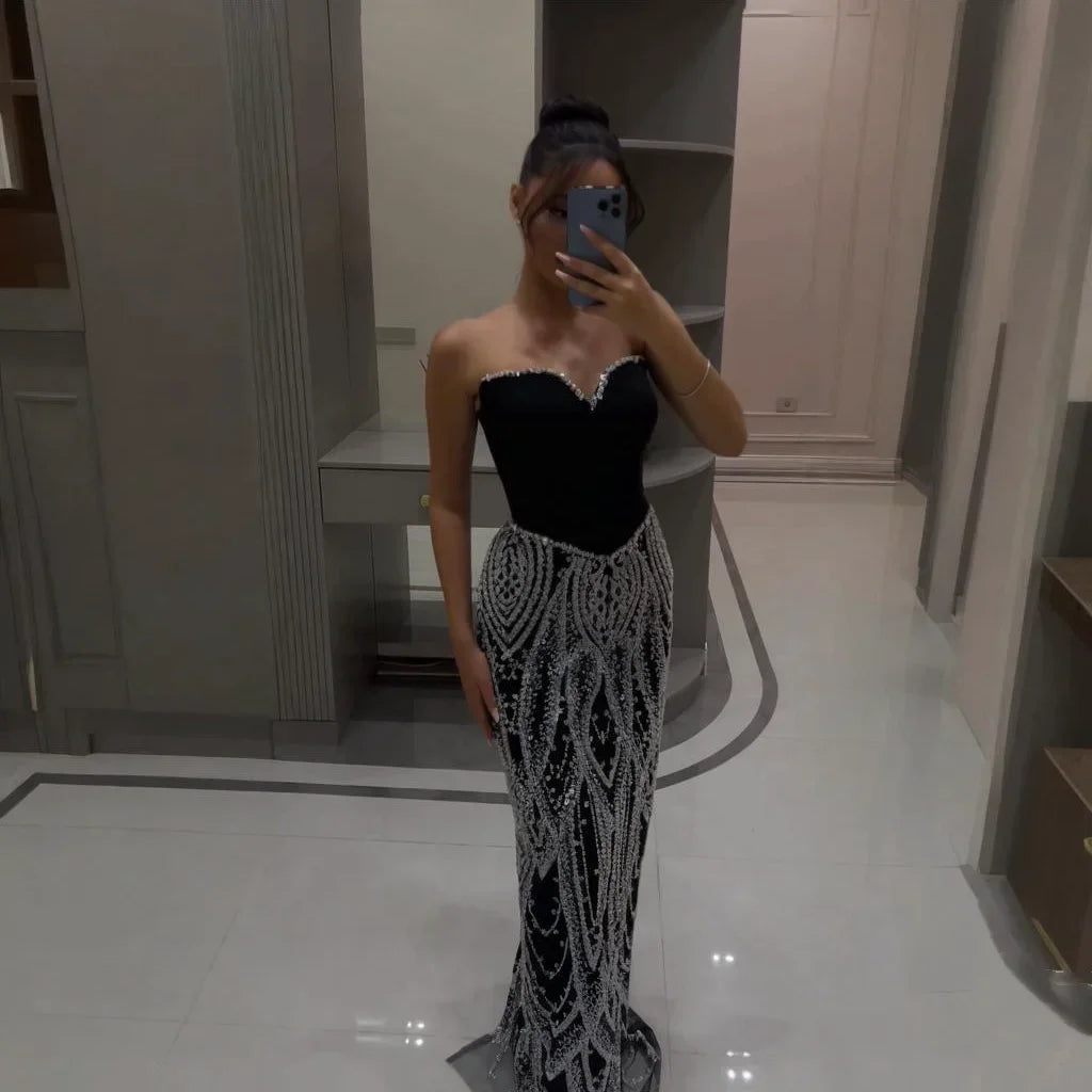Zapdress Black Mermaid Luxury Beaded Evening Dress 2026 Elegant Party Gowns for Women Customized (ZD17348) - VelvetHem