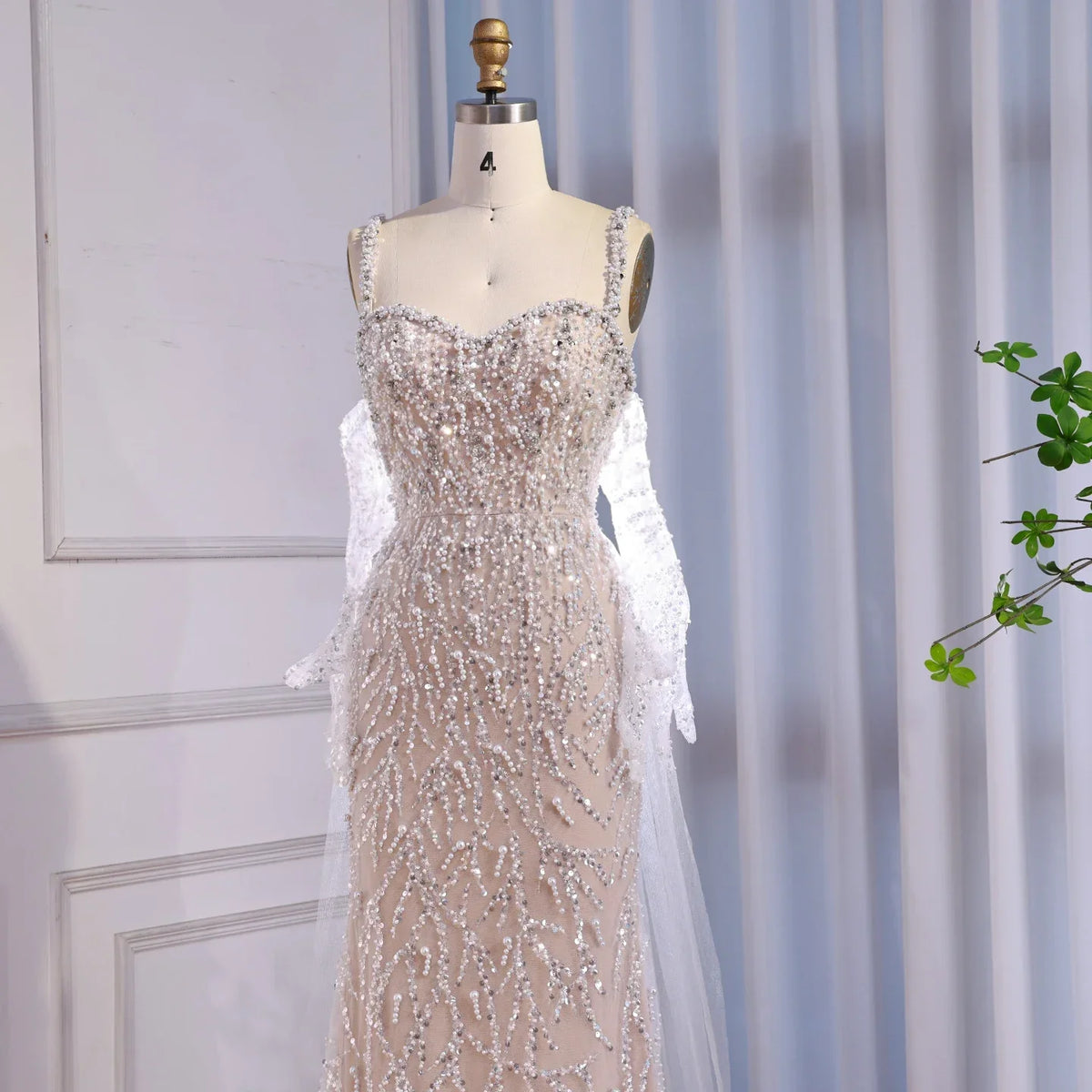Zapdress White Nude Mermaid Pearls Evening Dresses with Gloves Wedding Party Gowns for Women 2026 Customized DLA72345E (ZD17304)