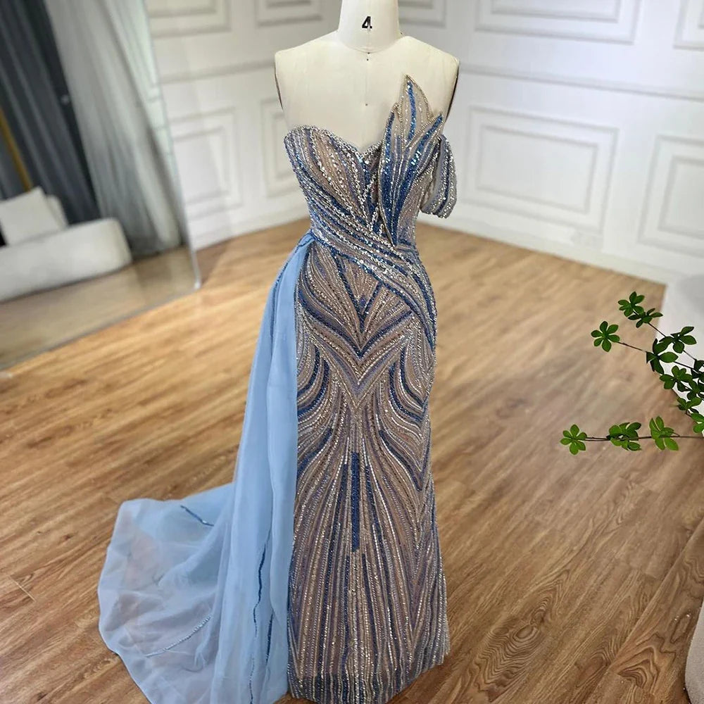 Zapdress Blue Strapless Mermaid Beaded Evening Dresses with Skirt Formal Party Gwons for Women DLA72662 Customized (ZD17189)