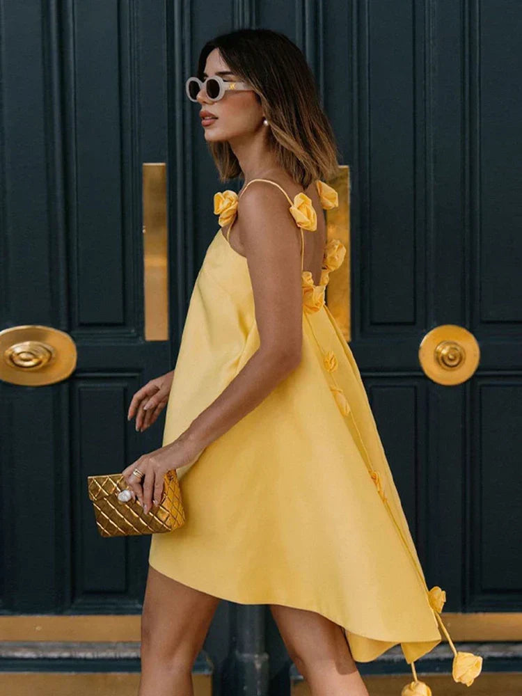 3D Flower Spaghetti Strap Floral Dress - VelvetHem