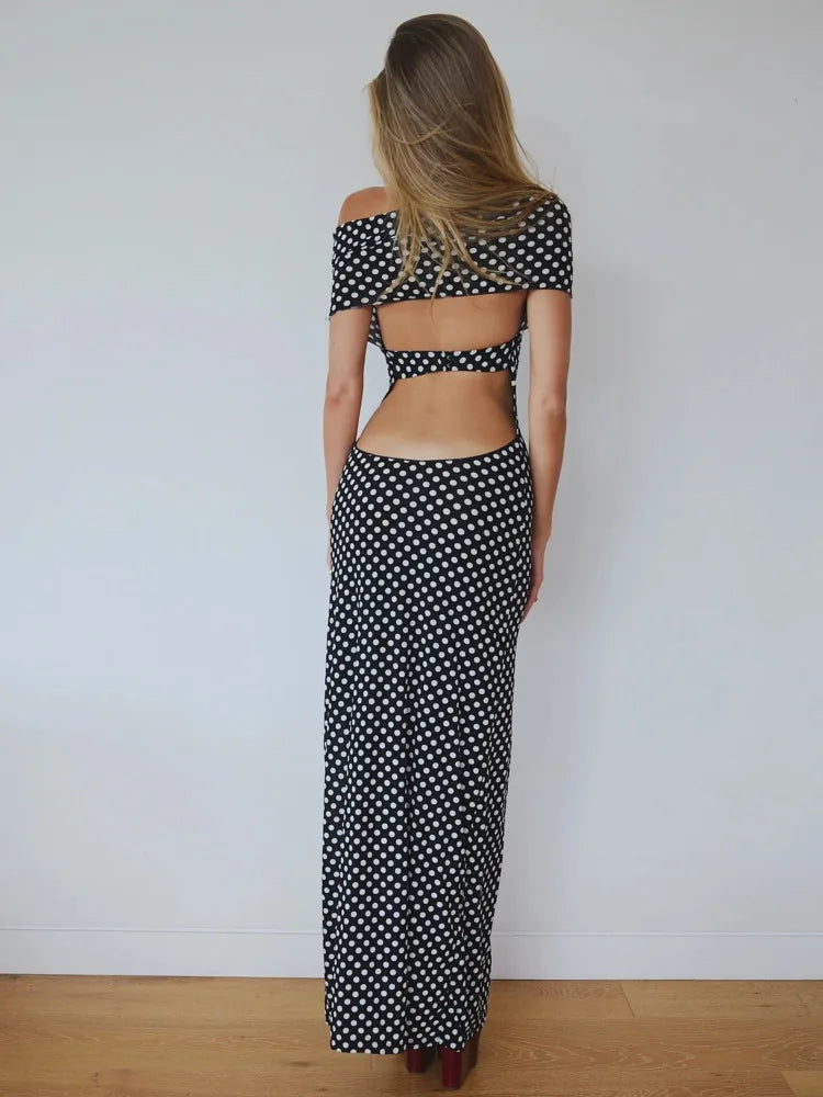 Black Polka Dot Off - shoulder Maxi Dress