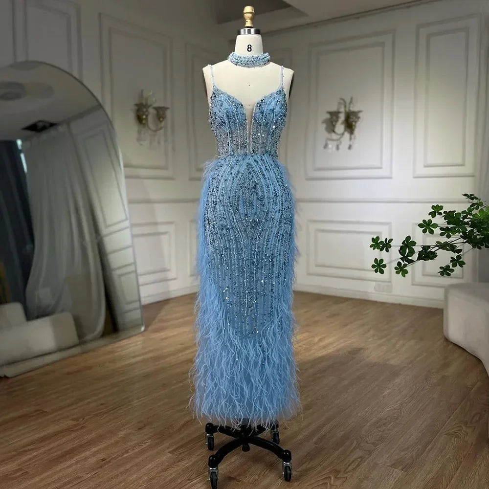Zapdress Customized White Nude Mermaid Beaded Feather Evening Gowns 2026 Wedding Party Prom Dresses For Women (ZD17271)