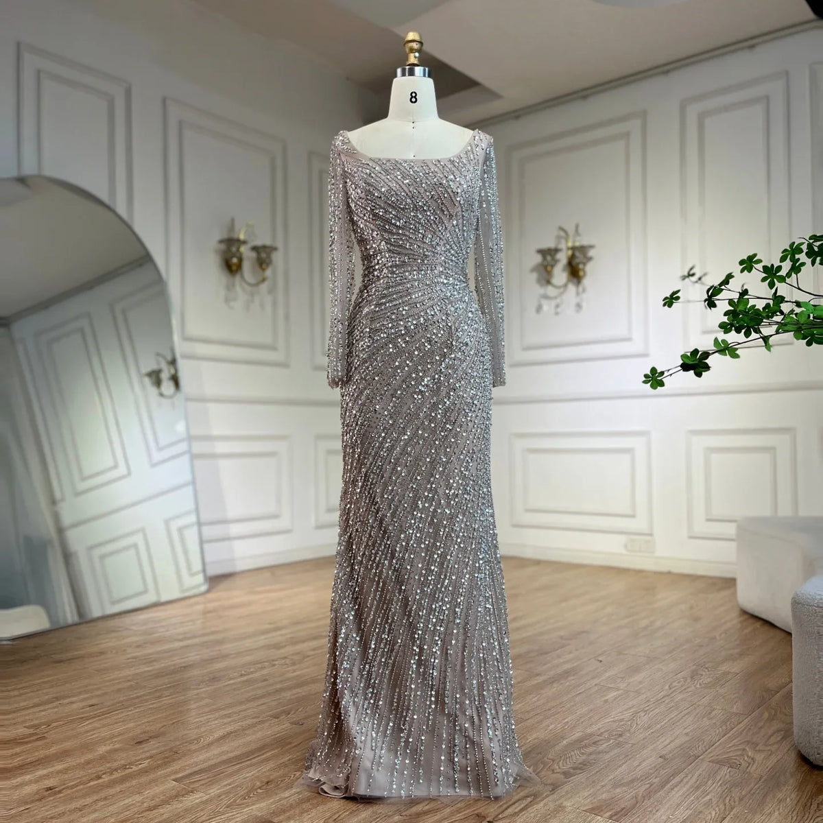 Zapdress Silver Beaded Mermaid Evening Dress with Detachable Skirt Formal Party Gown 2025 For Women DLA71618L Customized (ZD17281)