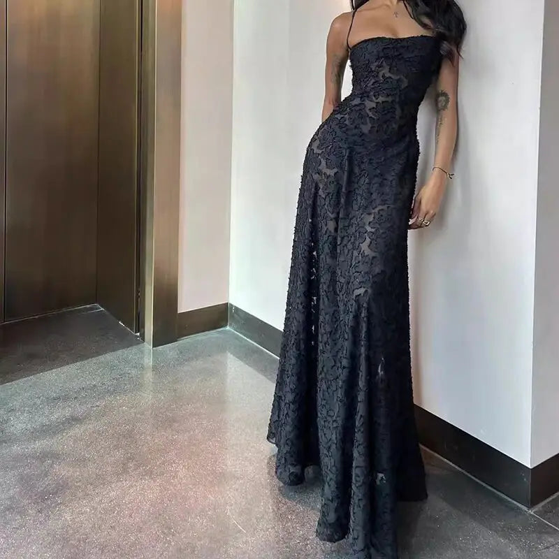Long Sleeve Formal Deep V - Neck Evening Prom Gown