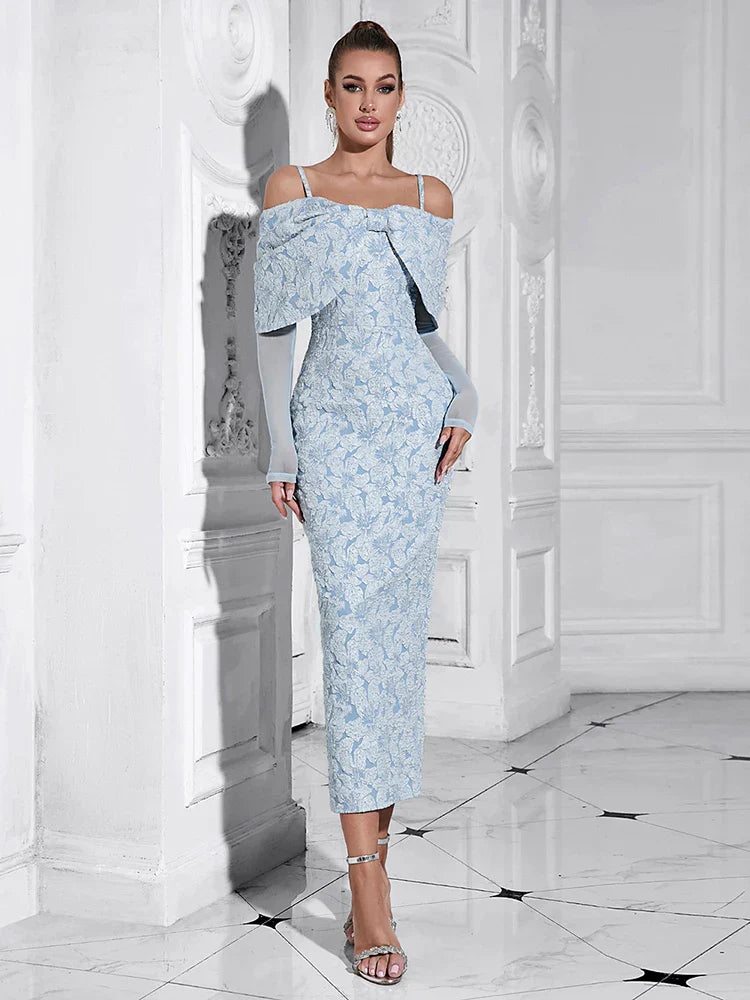 Off-Shoulder Mesh Floral Slim Long Lace Dress - VelvetHem
