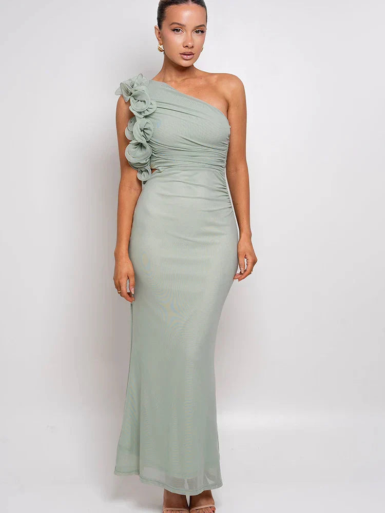 One Shoulder Ruffles Women Maxi Dress
