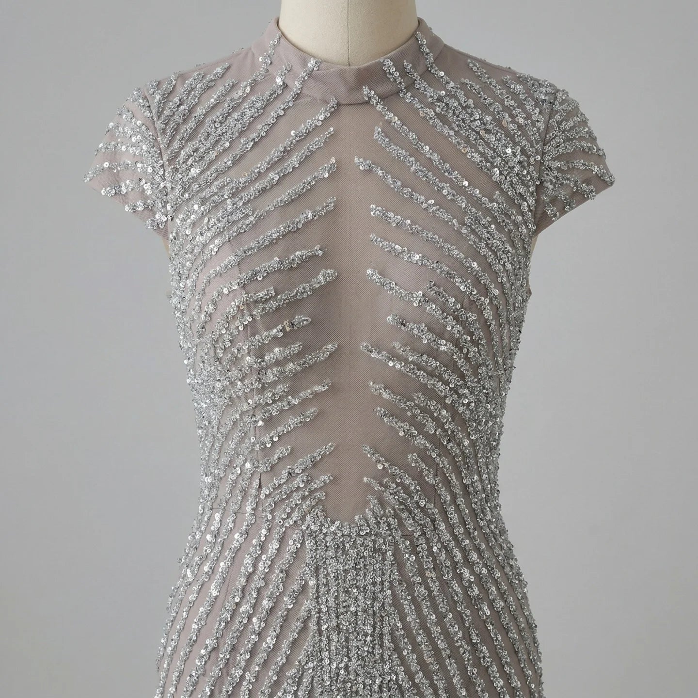 Zapdress Silver 2026 High Neck Cap Sleeve Mermaid Evening Dress Luxury Beaded Party Gowns Vestidos Customized (ZD17211)