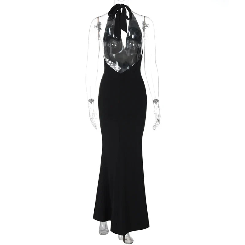 Halter Black Lace Off - shoulder Long Dress