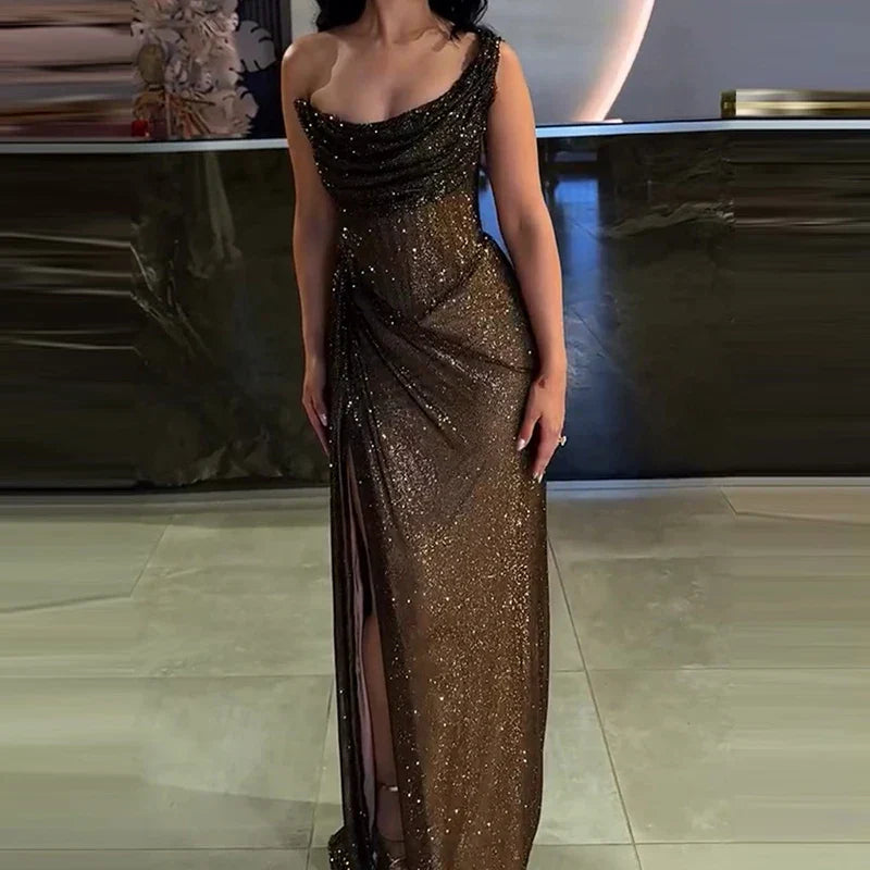 Sequin Off Shoulder Sleeveless Cocktail Party Outfit