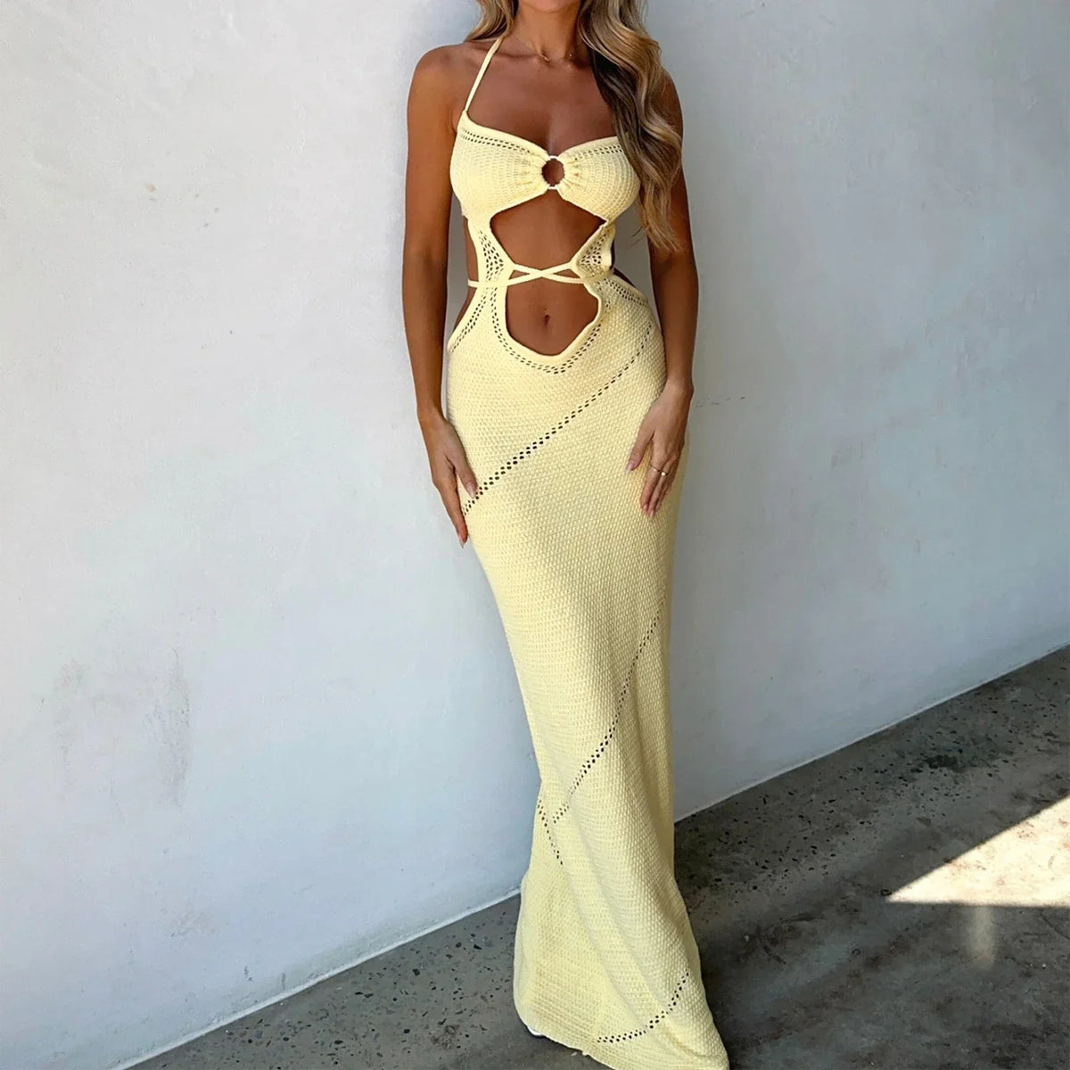 Knit Cutout Halter Maxi Dress - VelvetHem