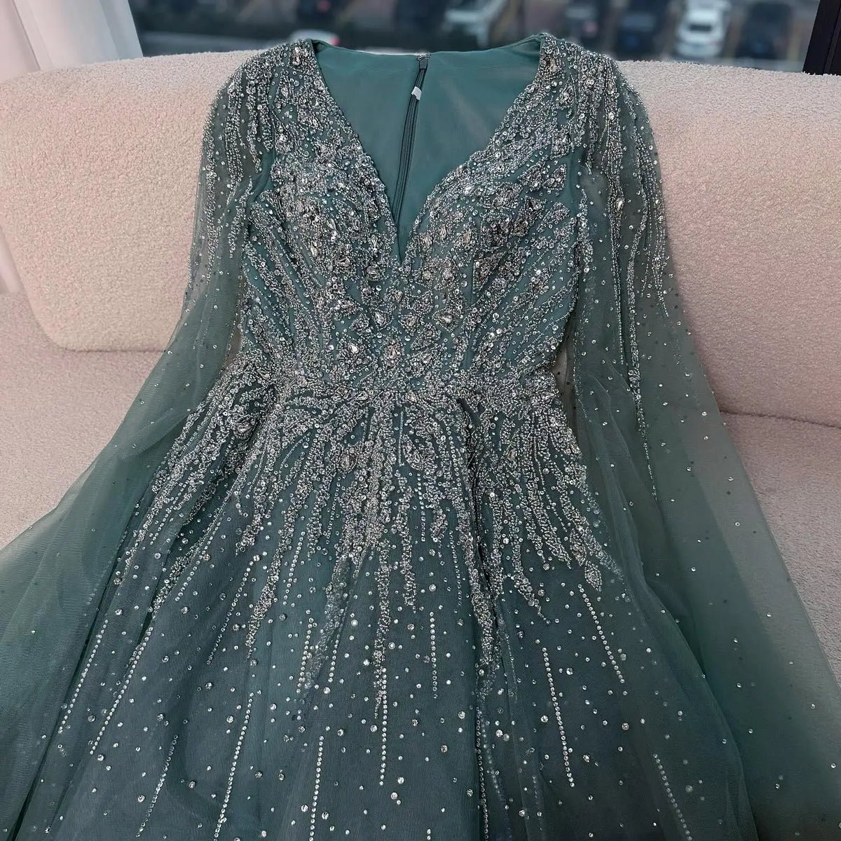 Zapdress 2026 Customized Pink Luxury Beaded A Line Evening Dress with Cape Sleeves Party Gowwns for Wedding Guest (ZD17209)