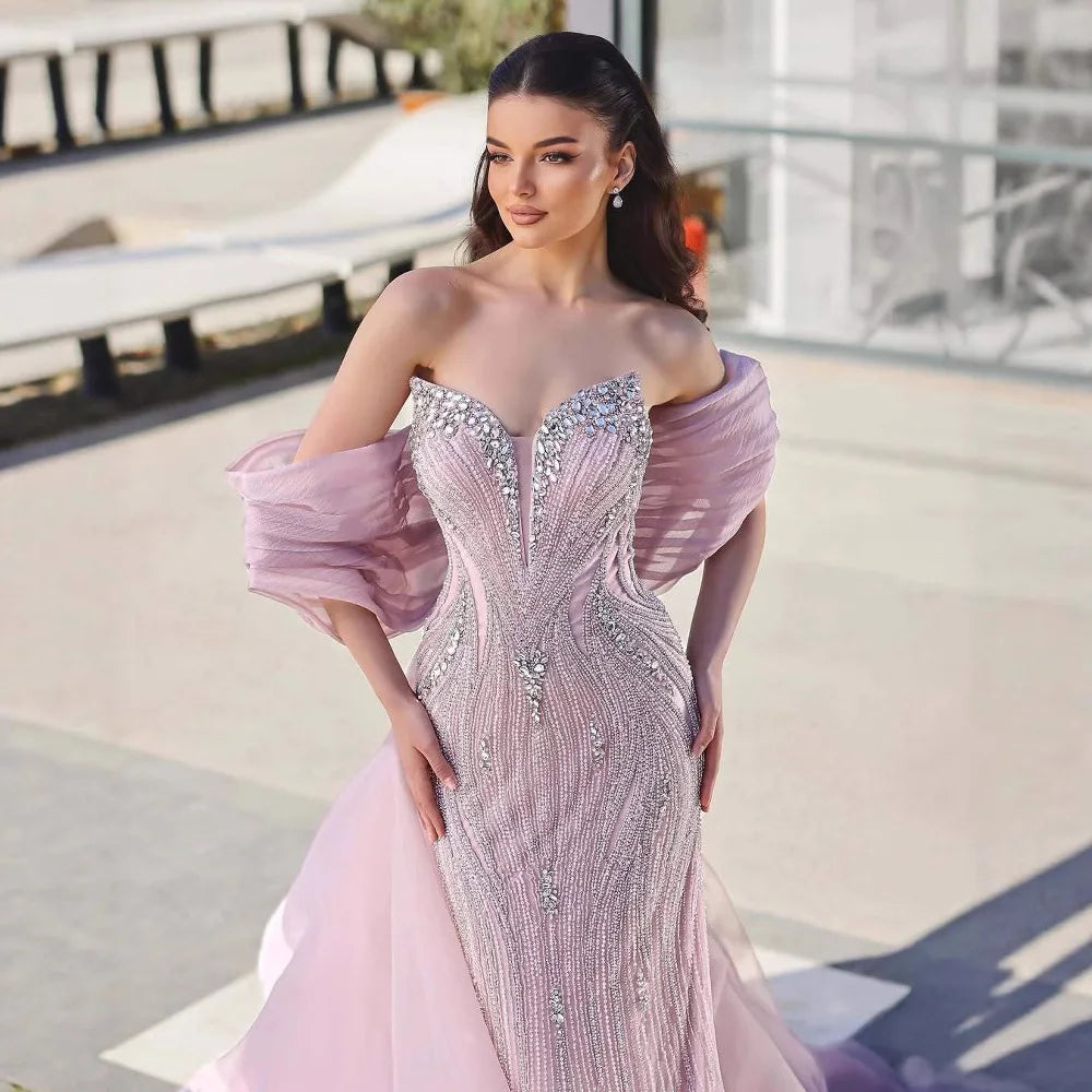 Zapdress Pink 2025 Mermaid Beaded Evening Dresses with Cape Wedding Party Gowns for Women DLA73061 Customized (ZD17230)
