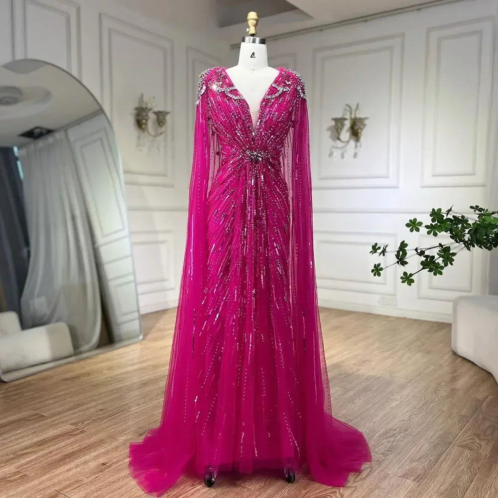 Zapdress V-neck Turquoise Beaded Mermaid Evening Dress with Cape Plus Size Party Gowns for Women DLA72168A Customized (ZD17231)