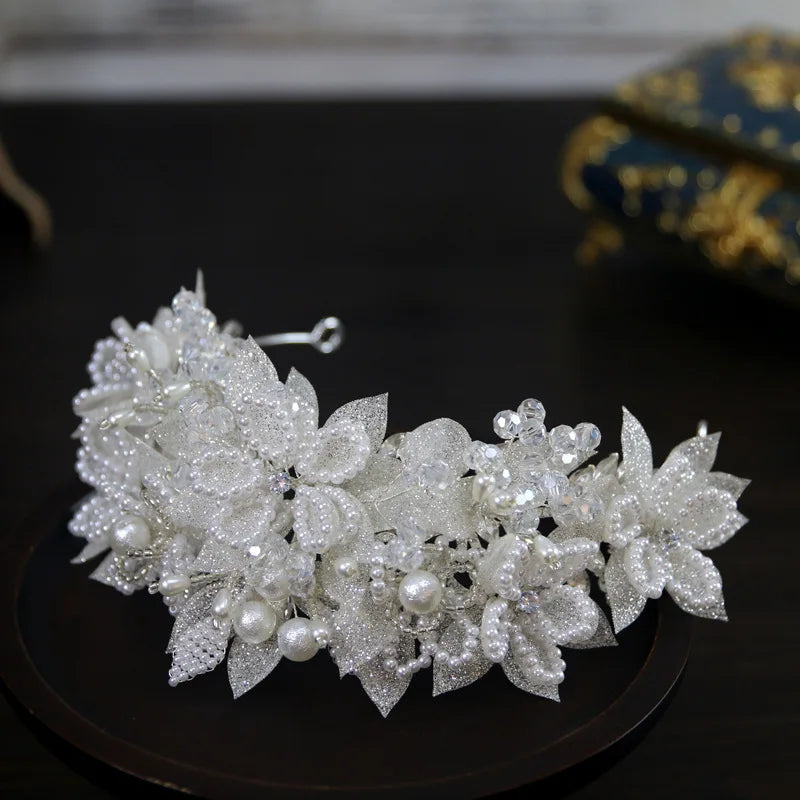 Princess Wedding Crowns For Bride Hair Accessories Flower Pearl Bridal Tiara Crown For Women Party Prom Wedding Hair Headdress