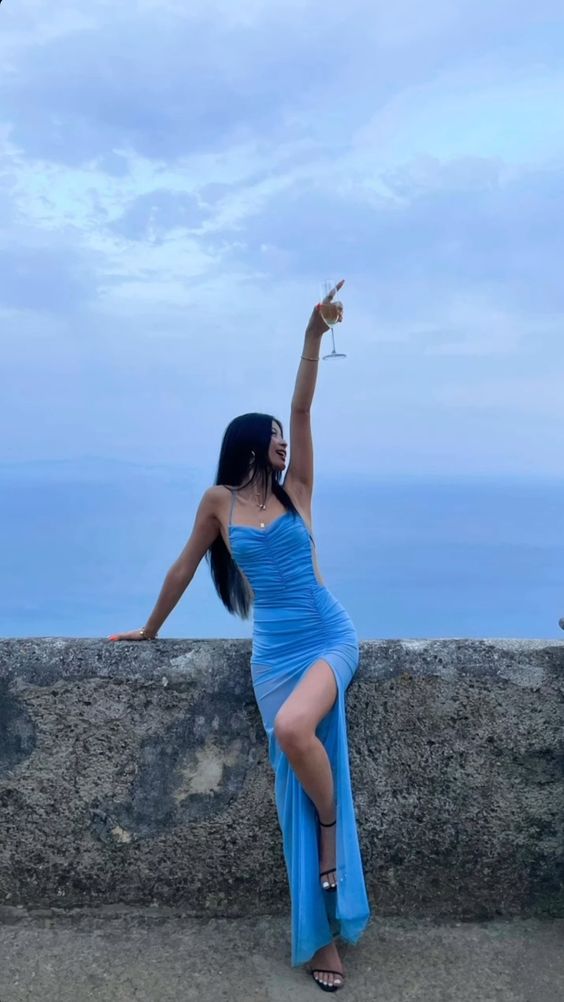 Blue Sexy Long Prom Dress See-through Prom Dress Beach Dress cc98 - VelvetHem