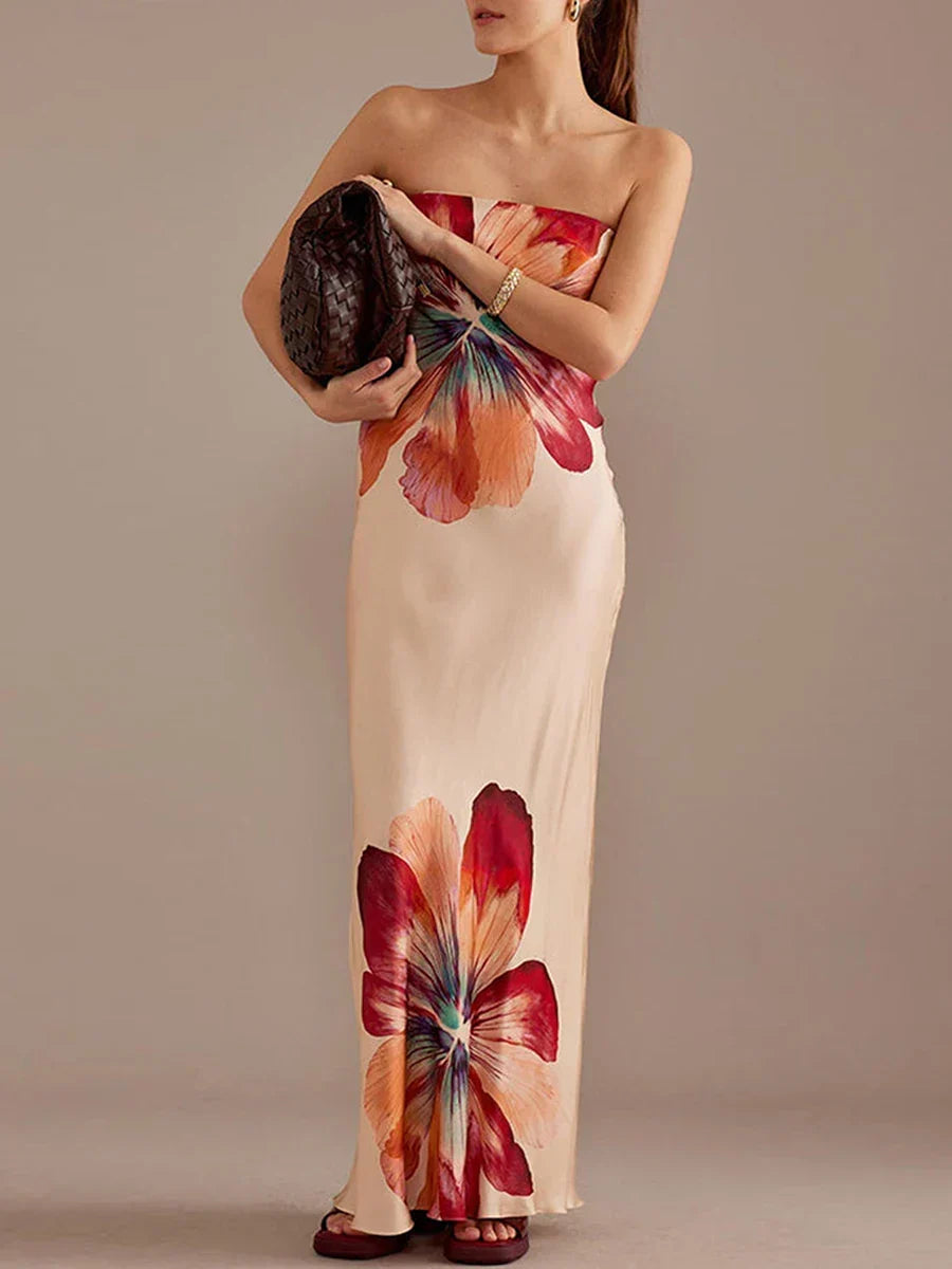 Strapless Backless Party Floral Dress - VelvetHem