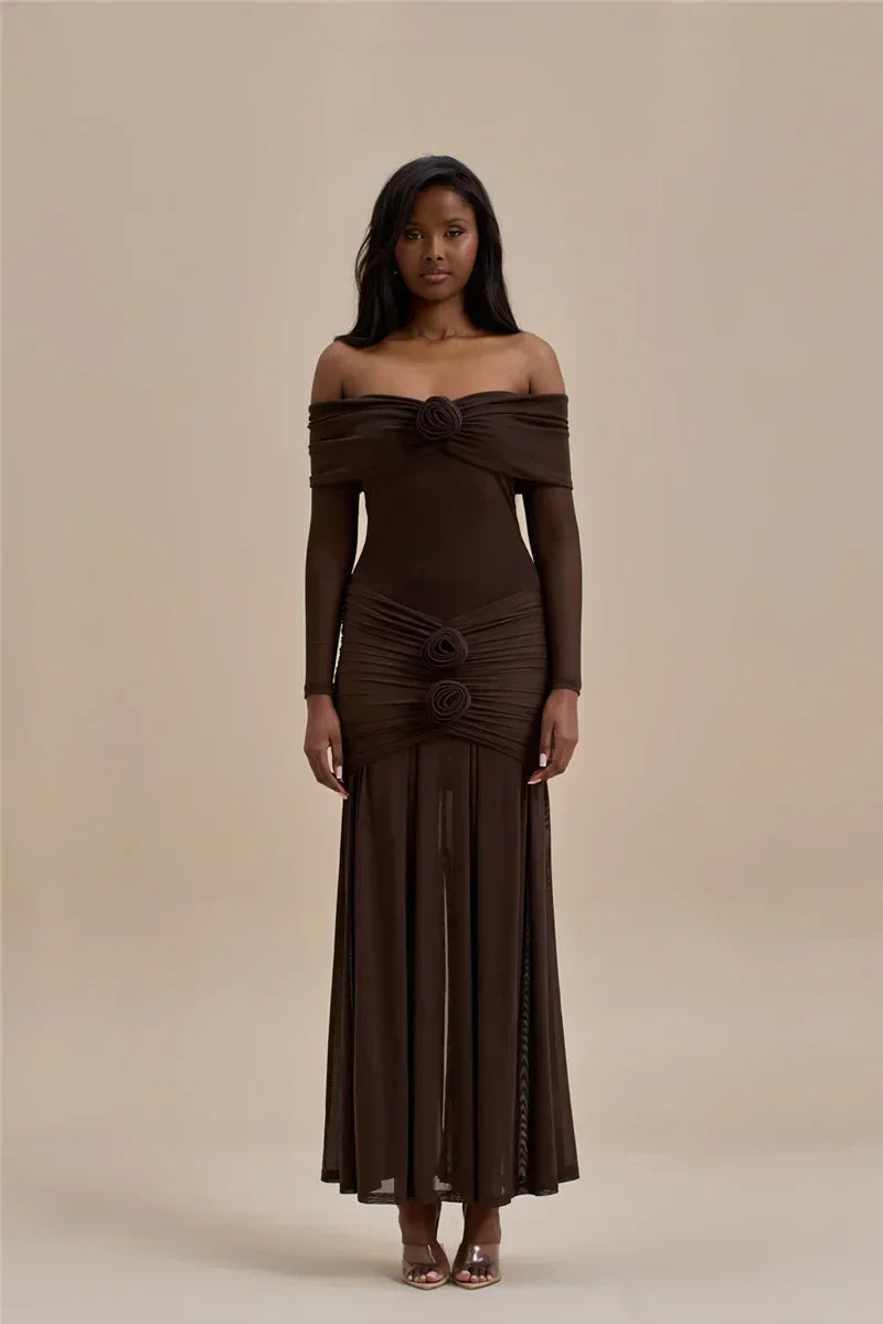 Off - shoulder Strapless Rose Long Sleeve Dress