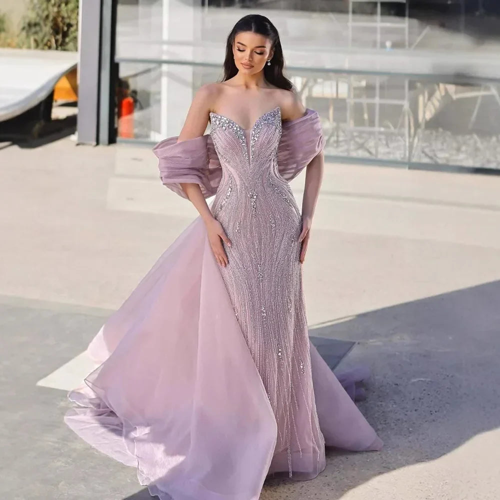 Zapdress Pink 2025 Mermaid Beaded Evening Dresses with Cape Wedding Party Gowns for Women DLA73061 Customized (ZD17230) - VelvetHem