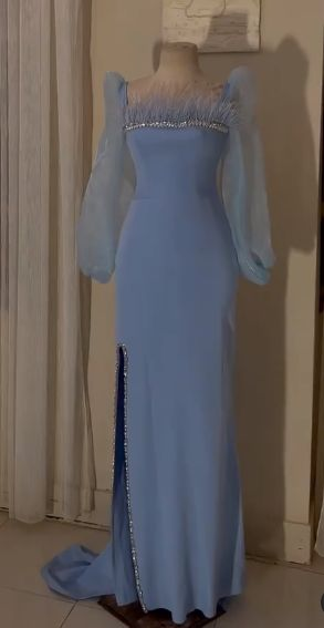 Vintage Square Neckline Long Sleeves Evening Dress,Fashion Evening Gown - View 2 | VelvetHem