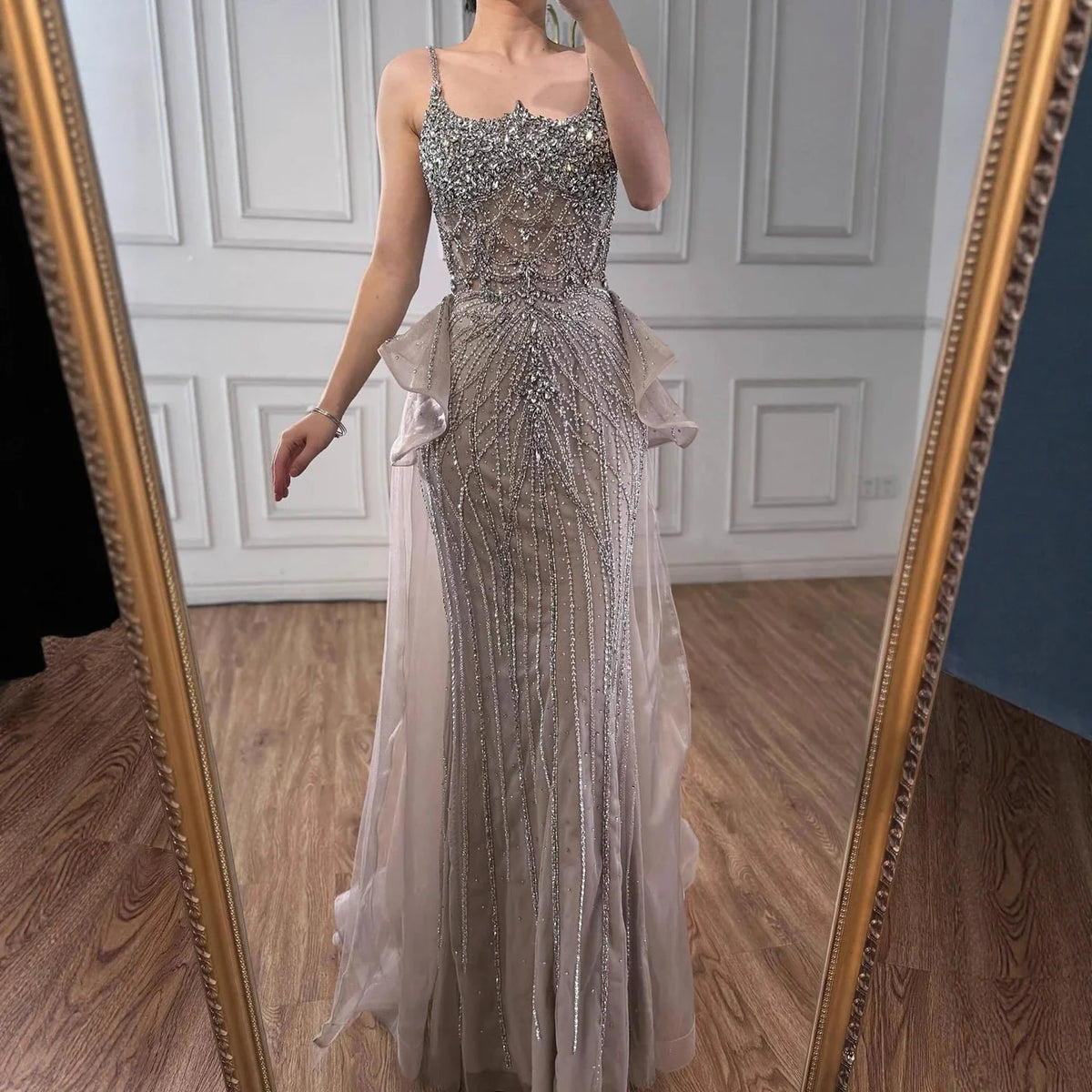Zapdress 2026 Luxury Caramel Crystal Beaded Spaghetti Strap Mermaid Evening Dress Gowns for Formal Party DLA72810A Customized (ZD17298)