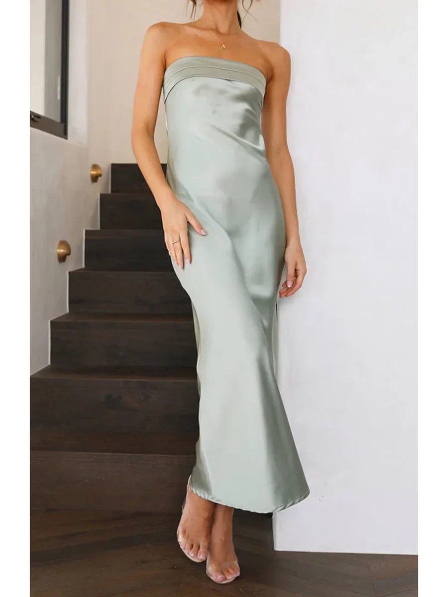 Off Shoulder Tube Elastic Silk Dress