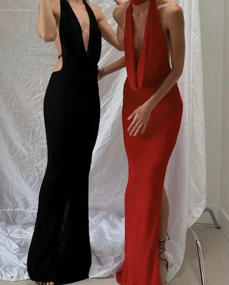 Halter Low Swinging Neck Maxi Dress
