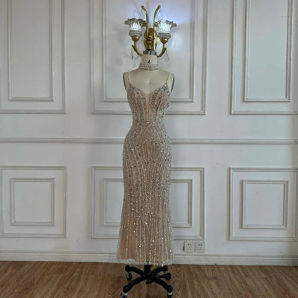 Zapdress Nude Mermaid Beaded Evening Dresses 2025 Ankle Length Party Gowns for Women DLA72047D Customized (ZD17245) - VelvetHem