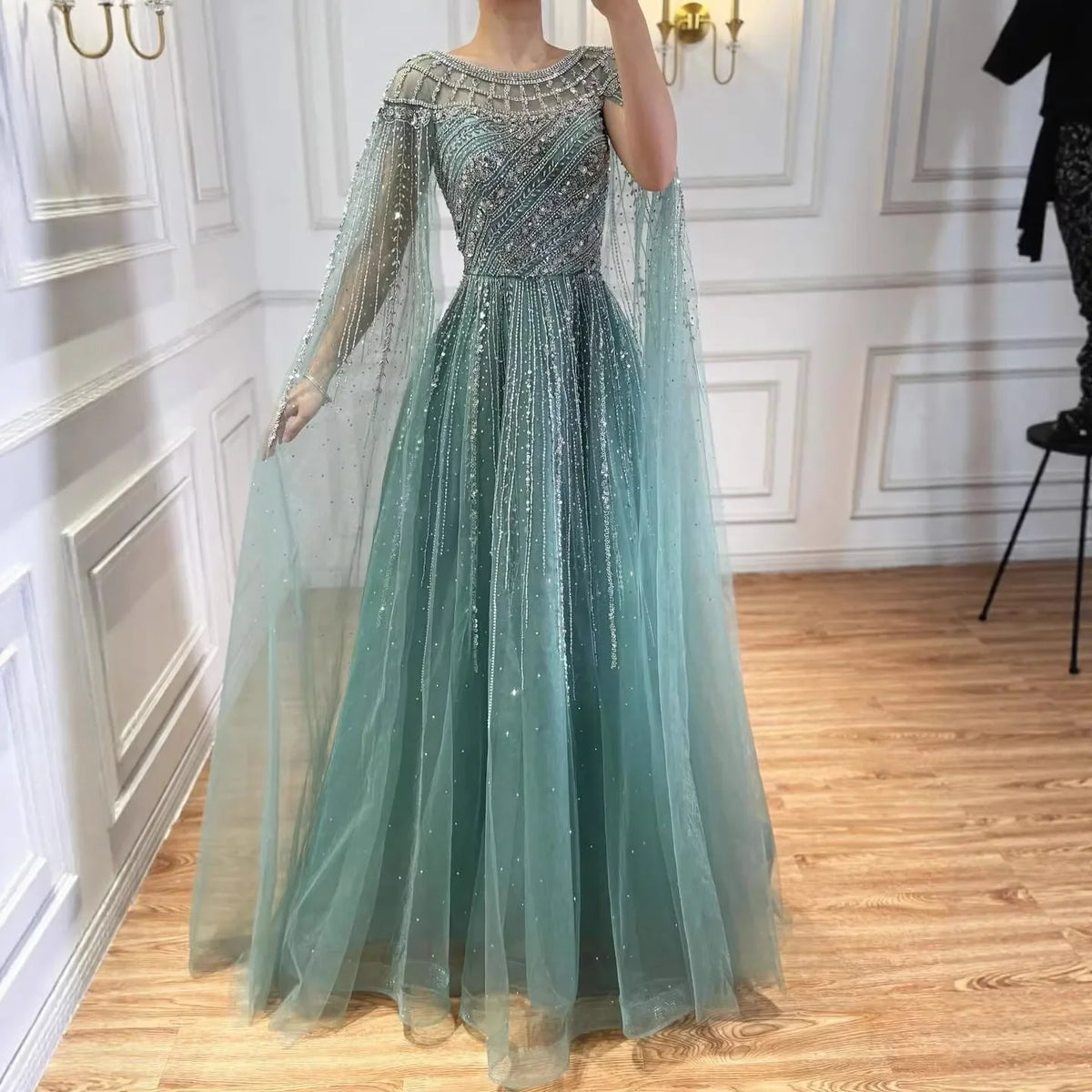 Zapdress Pink A-line Evening Dress with Cape Sleeves Beaded Wedding Party Gowns for Women DLA72994 Customized (ZD17258)