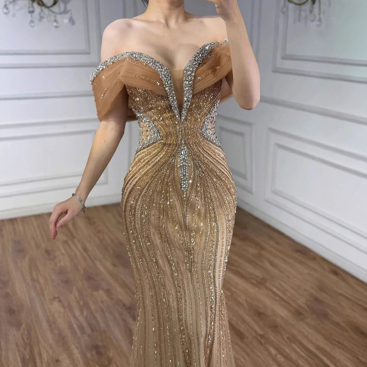 Zapdress Customized Gold Mermaid Evening Dress 2026 Luxury Beaded Party Gowns for Women DLA73142A (ZD17363)