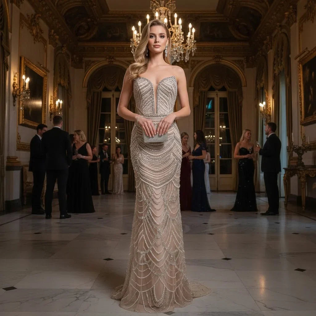 Zapdress Mermaid Beaded Pearls Evening Gala Dresses 2026 High End Strapless Party Gowns Robe De Soiree DLA72900 Customized (ZD17219) - VelvetHem