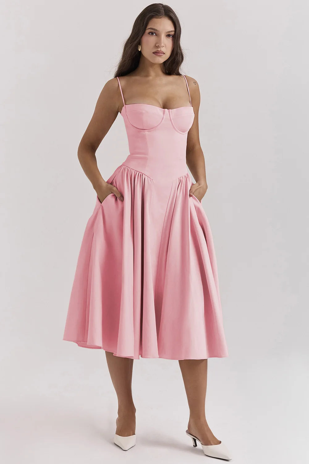 Milagros Premium Sleeveless Midi Dress with a Corset Fit Elevated Occasion Wear
