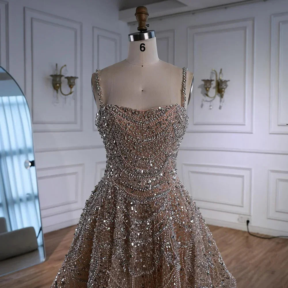 Zapdress Elegant Nude Short Evening Dress A-Line Mini Crystal Cocktail for Women 2025 DLA72983 Customized (ZD17368) - VelvetHem