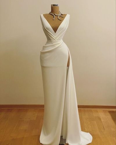 V Neck Slit Side Long Prom Dresses Evening Gown S23456 - VelvetHem