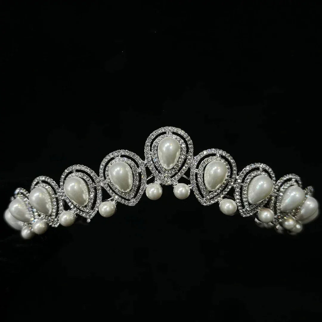 Crystal Pearl Tiaras and Crowns Rhinestones Diadem Bride Women Princess Queen Headband Bridal Hair Jewelry Wedding Accessories
